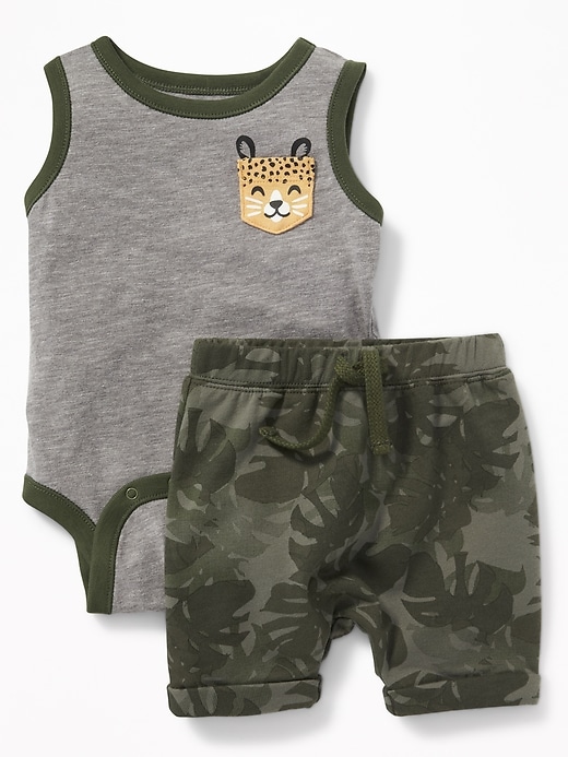 View large product image 1 of 2. Cheetah-Graphic Bodysuit & Printed Shorts Set For Baby