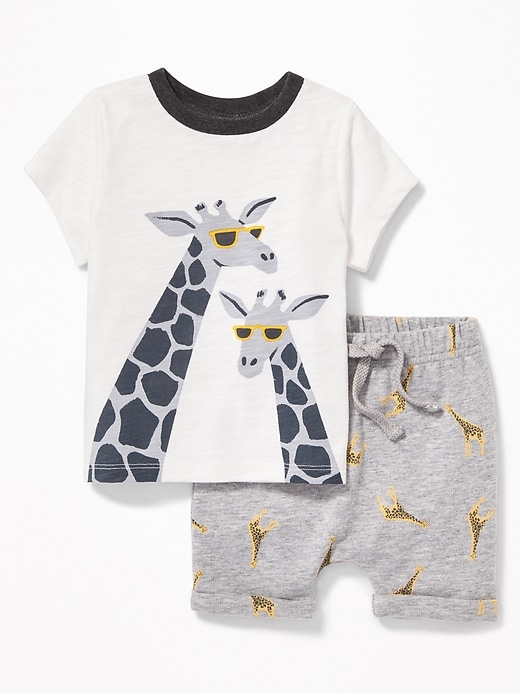 View large product image 1 of 1. Graphic Tee And Printed Shorts Set For Baby