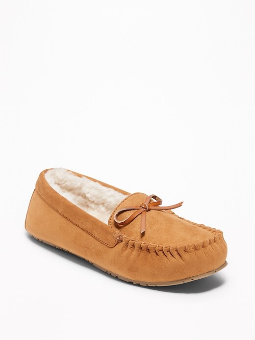 Image number 1 showing, Faux-Suede Sherpa-Lined Moccasin Slippers for Women