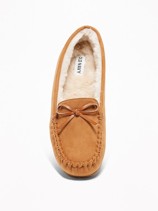Image number 3 showing, Faux-Suede Sherpa-Lined Moccasin Slippers for Women