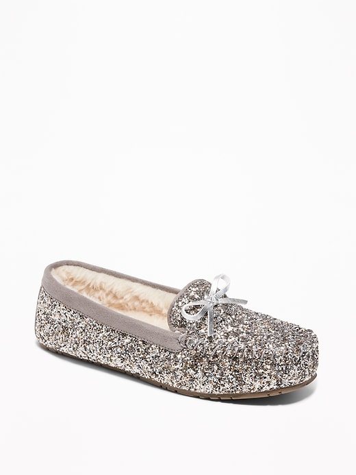 Image number 1 showing, Glitter Sherpa-Lined Moccasin Slippers for Women
