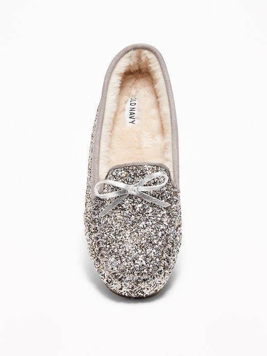 Image number 3 showing, Glitter Sherpa-Lined Moccasin Slippers for Women