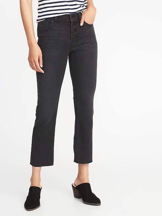 Image number 1 showing, Button-Fly Flare Ankle Jeans for Women