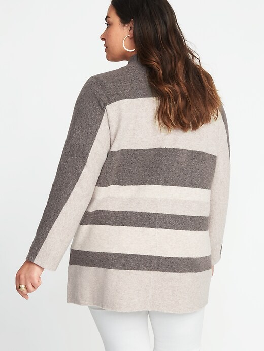 Image number 2 showing, Relaxed Plus-Size Open-Front Striped Sweater