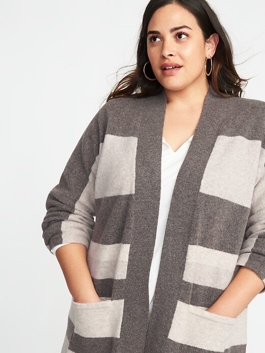 Image number 4 showing, Relaxed Plus-Size Open-Front Striped Sweater
