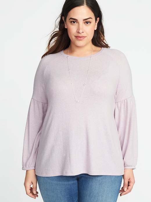 Relaxed Plus-Size Balloon-Sleeve Plush-Knit Top | Old Navy