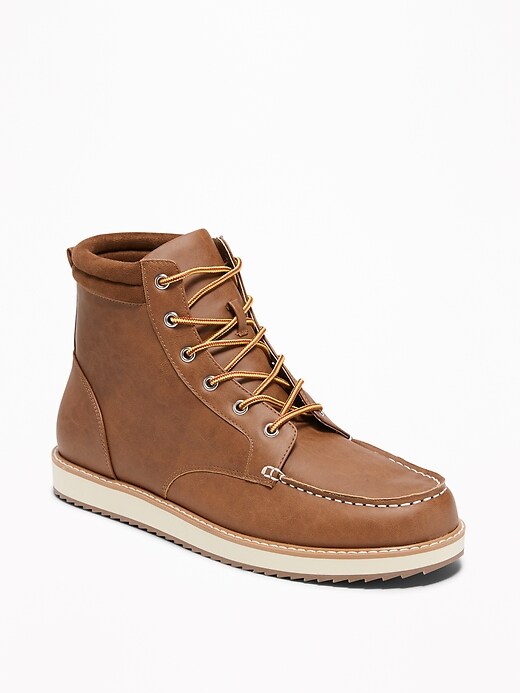 View large product image 1 of 1. Faux-Leather Moc Boots