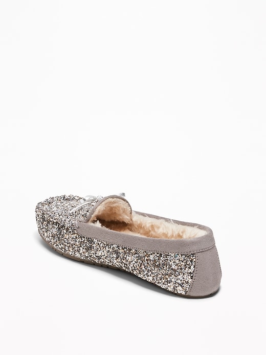 Image number 4 showing, Glitter Sherpa-Lined Moccasin Slippers for Women