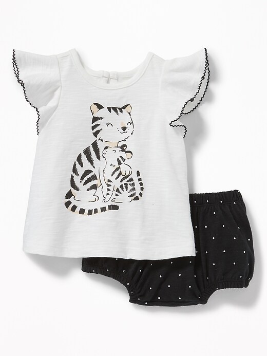 View large product image 1 of 2. Graphic Flutter-Sleeve Top & Patterned Bloomers Set For Baby
