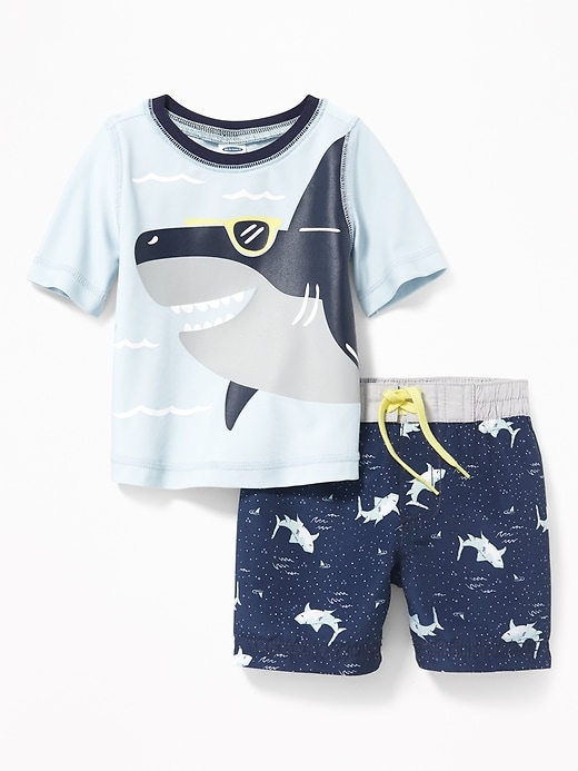View large product image 1 of 2. Shark-Graphic Rashguard & Printed Trunks Set for Baby