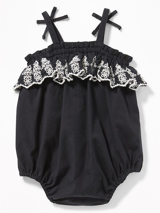 View large product image 2 of 2. Embroidered Ruffle Bubble One-Piece For Baby