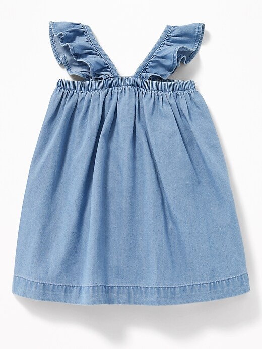 View large product image 2 of 2. Ruffled-Strap Chambray Swing Dress for Baby