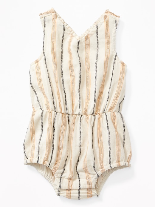 View large product image 1 of 2. Metallic-Stripe V-Neck Bubble One-Piece for Baby