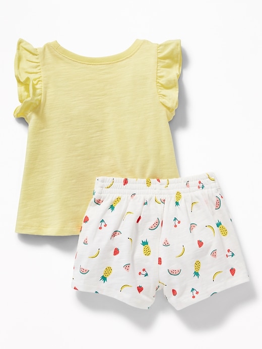View large product image 2 of 2. Slub-Knit Graphic Tee & Printed Shorts Set For Baby