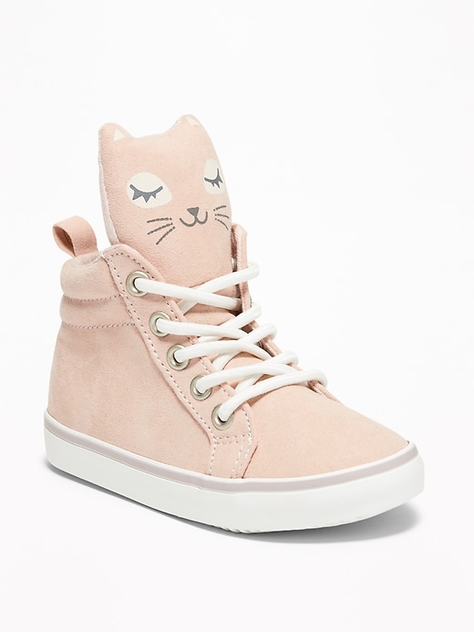 View large product image 1 of 4. Sueded Kitty High-Top Sneakers For Toddler Girls