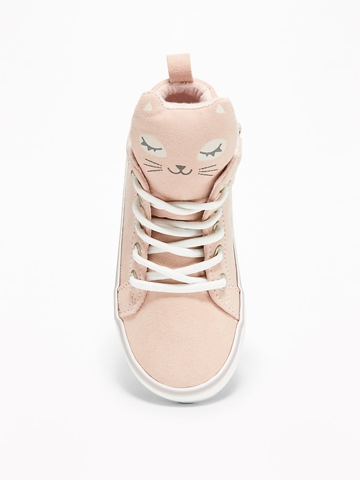 View large product image 2 of 4. Sueded Kitty High-Top Sneakers For Toddler Girls