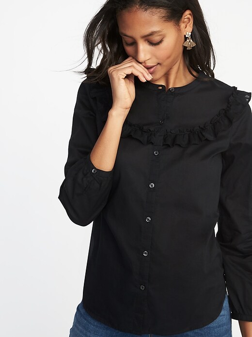 Relaxed Ruffle-Trim Button-Front Shirt for Women | Old Navy