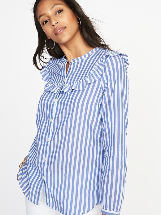 Image number 4 showing, Relaxed Ruffle-Trim Button-Front Top for Women