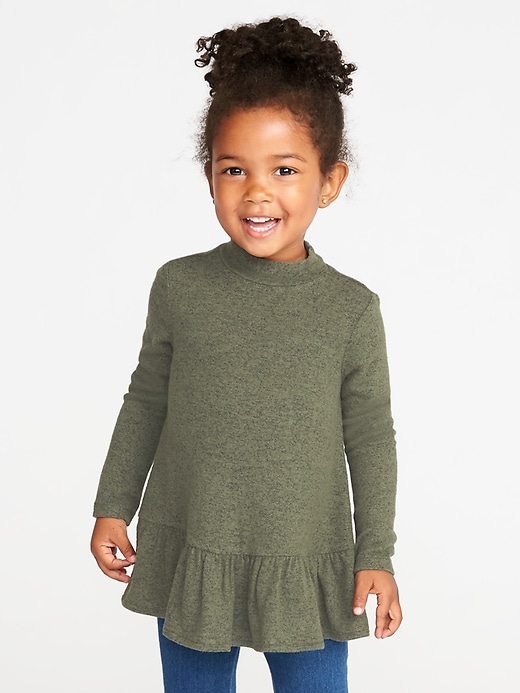 View large product image 1 of 1. Plush-Knit Mock-Neck Peplum-Hem Top for Toddler Girls