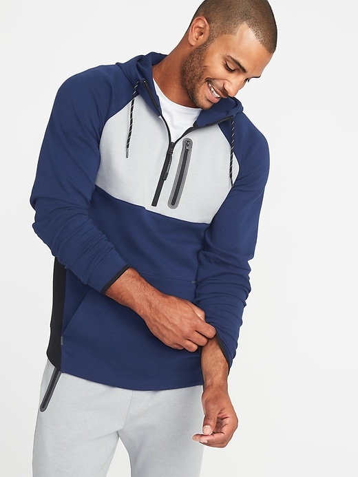 View large product image 1 of 1. Dynamic Fleece 4-Way-Stretch Color-Block 1/2-Zip Hoodie