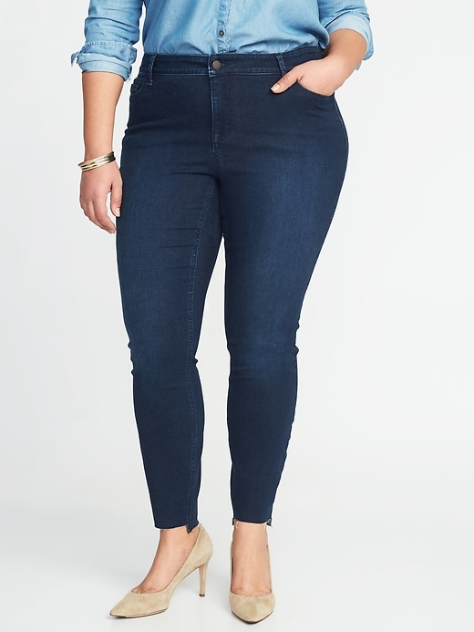 Image number 1 showing, High-Waisted Secret-Slim Pockets Plus-Size Step-Hem Rockstar Super Skinny Jeans