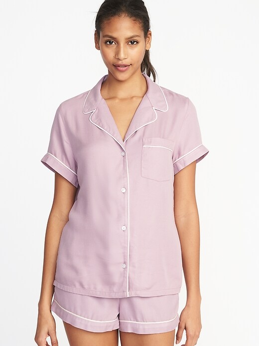 View large product image 1 of 1. Soft-Twill Button-Front Pajama Top