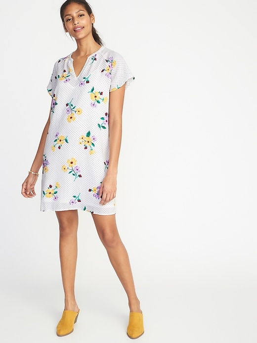 View large product image 1 of 2. Floral-Print Crepe Shift Dress for Women