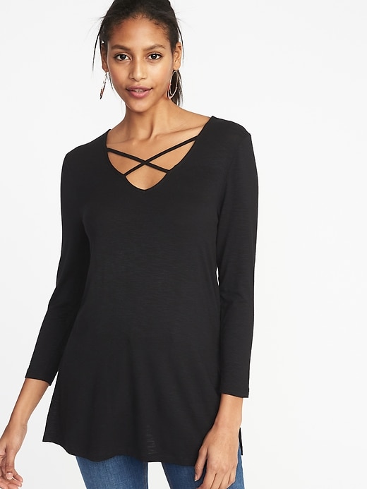 Image number 1 showing, Relaxed Lace-Up Luxe Tunic Top For Women