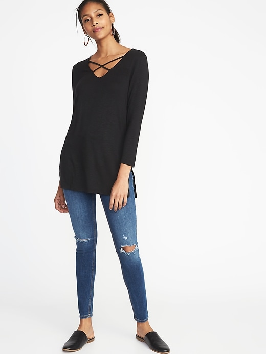 Image number 3 showing, Relaxed Lace-Up Luxe Tunic Top For Women