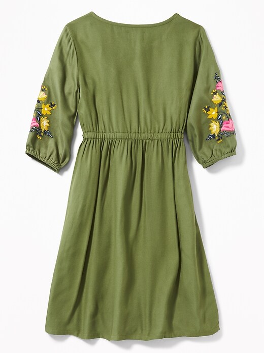 View large product image 2 of 3. Embroidered-Sleeve Waist-Defined Midi Dress for Girls