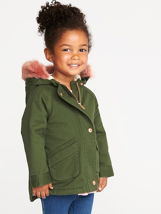 View large product image 1 of 4. Hooded Faux-Fur-Trim Field Jacket for Toddler Girls