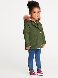 View large product image 3 of 4. Hooded Faux-Fur-Trim Field Jacket for Toddler Girls
