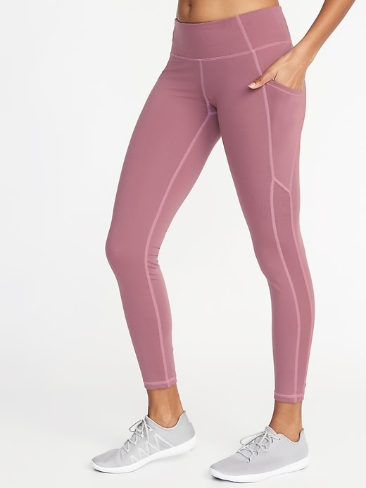 View large product image 1 of 2. Mid-Rise Mesh-Trim Compression Leggings for Women