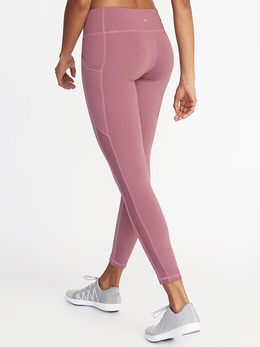 View large product image 2 of 2. Mid-Rise Mesh-Trim Compression Leggings for Women