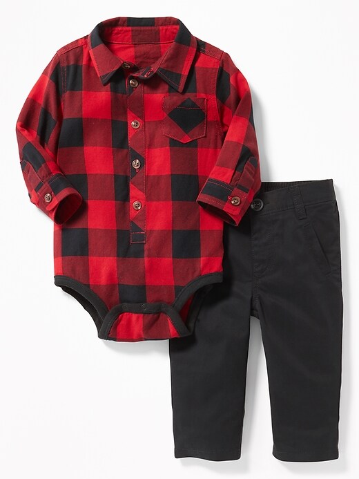 View large product image 1 of 2. Plaid Bodysuit & Solid Pants Set for Baby