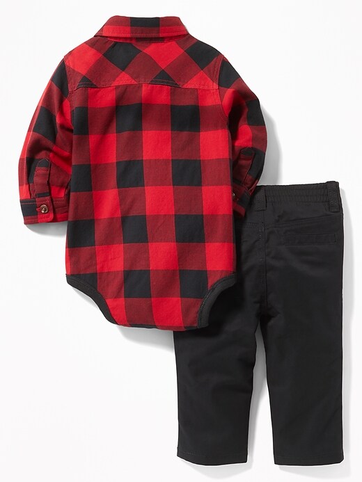 View large product image 2 of 2. Plaid Bodysuit & Solid Pants Set for Baby