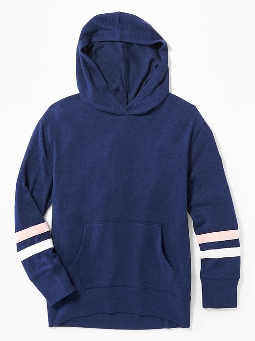 View large product image 1 of 1. Plush-Knit Sleeve-Stripe Pullover Hoodie for Girls
