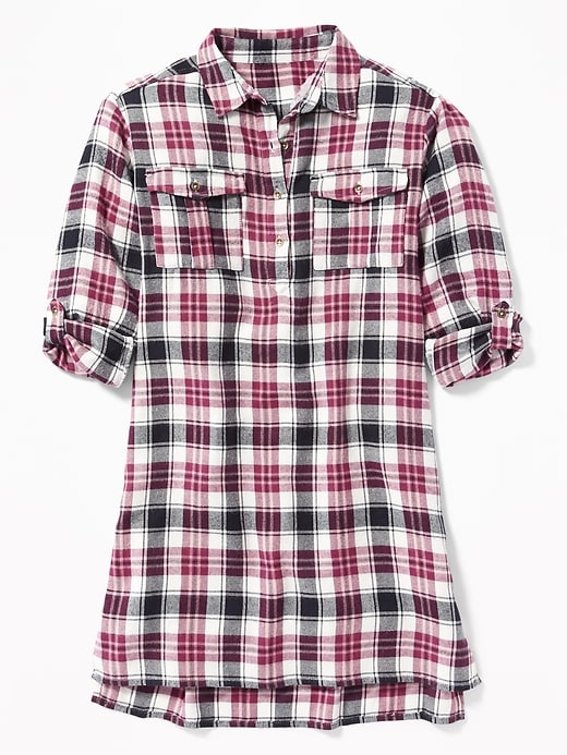 View large product image 1 of 1. Plaid Flannel Utility Shirt Dress for Girls