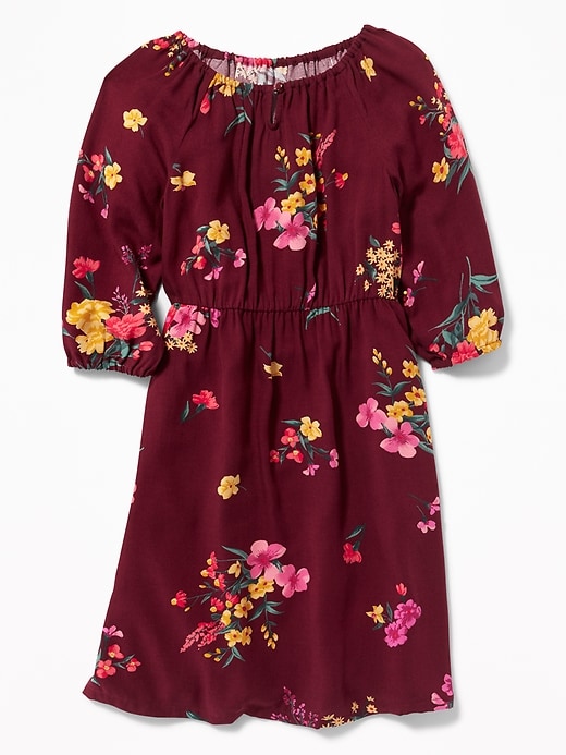 View large product image 1 of 1. Floral-Print Waist-Defined Dress for Girls