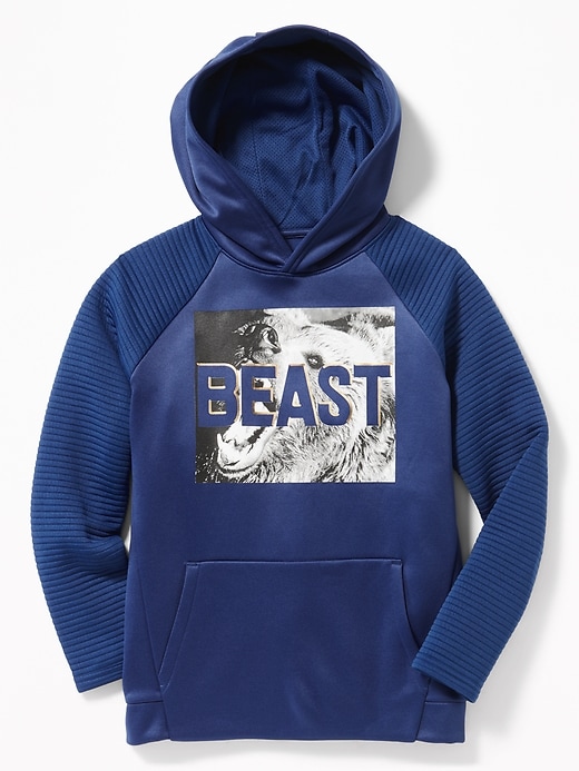 View large product image 1 of 1. Relaxed Go-Dry Textured-Sleeve Graphic Hoodie For Boys