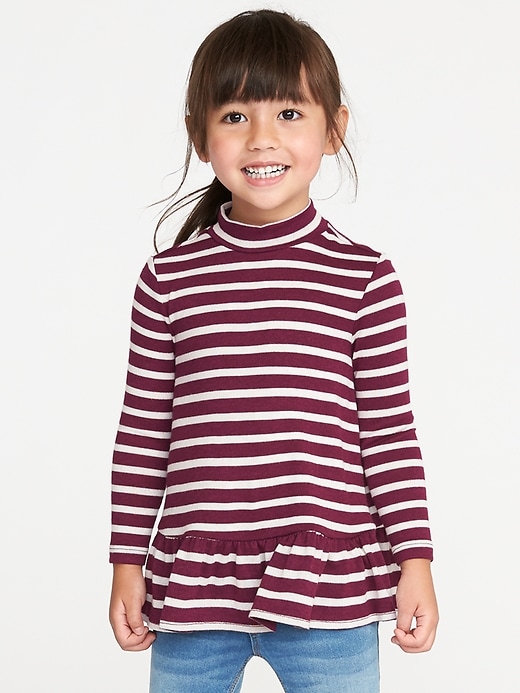 View large product image 1 of 1. Plush-Knit Mock-Neck Peplum-Hem Top for Toddler Girls
