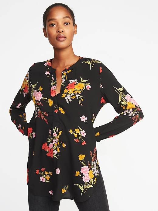 Image number 1 showing, Floral-Print Popover Tunic Shirt for Women