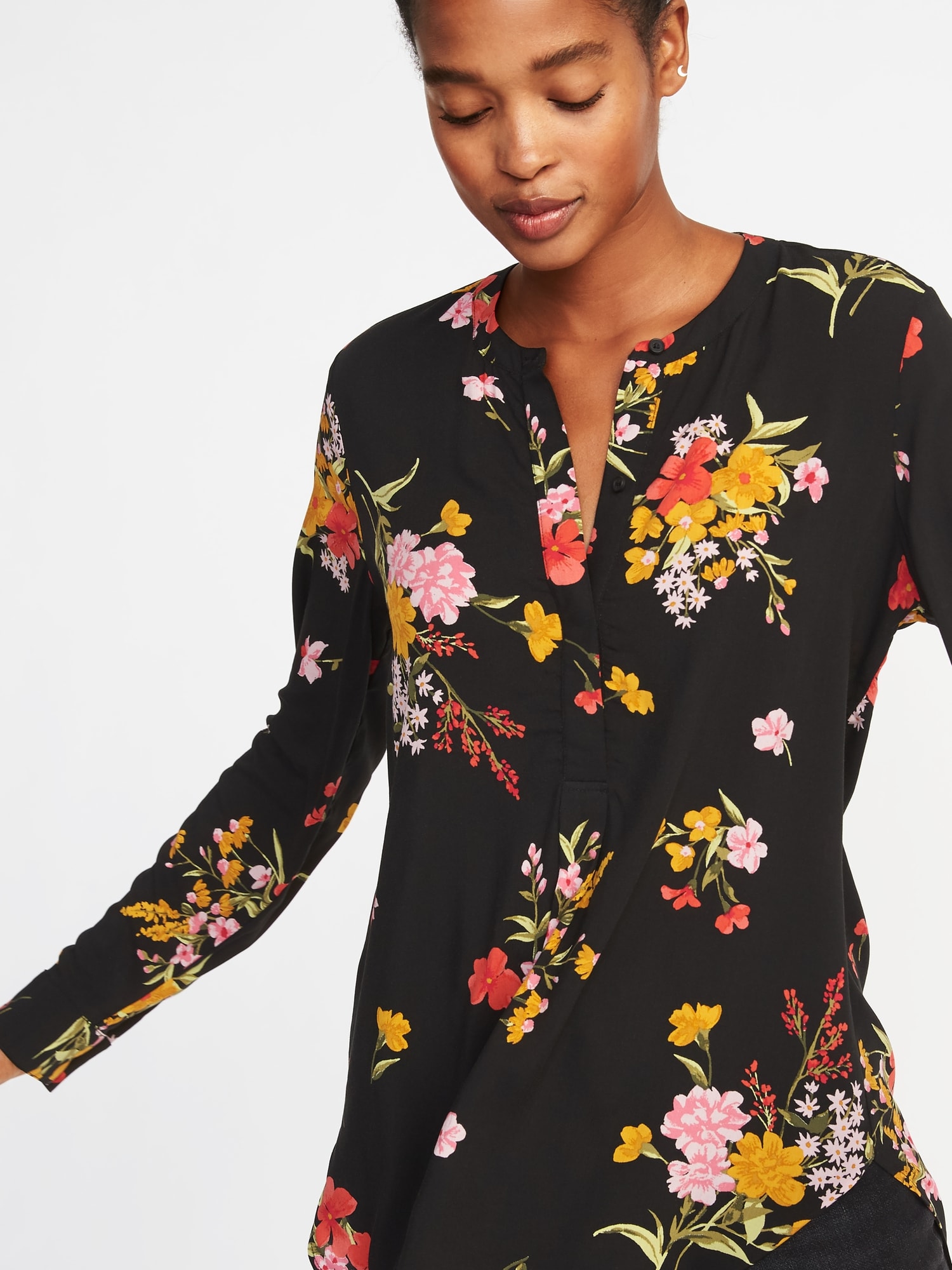 Floral-Print Popover Tunic Shirt for Women | Old Navy