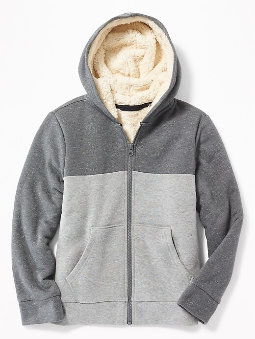 View large product image 1 of 2. Color-Blocked Sherpa-Lined Zip Hoodie For Boys