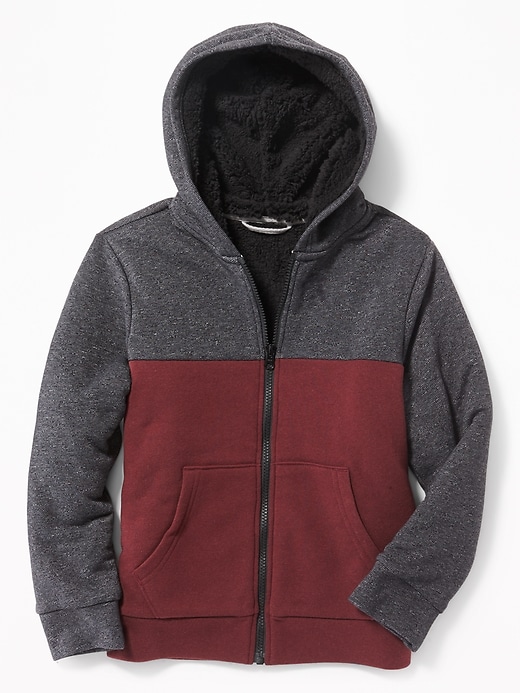 View large product image 1 of 1. Color-Blocked Sherpa-Lined Zip Hoodie For Boys
