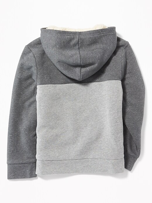 View large product image 2 of 2. Color-Blocked Sherpa-Lined Zip Hoodie For Boys