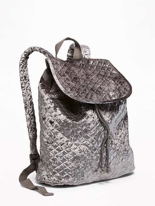 View large product image 1 of 1. Quilted-Velvet Drawstring Backpack for Girls