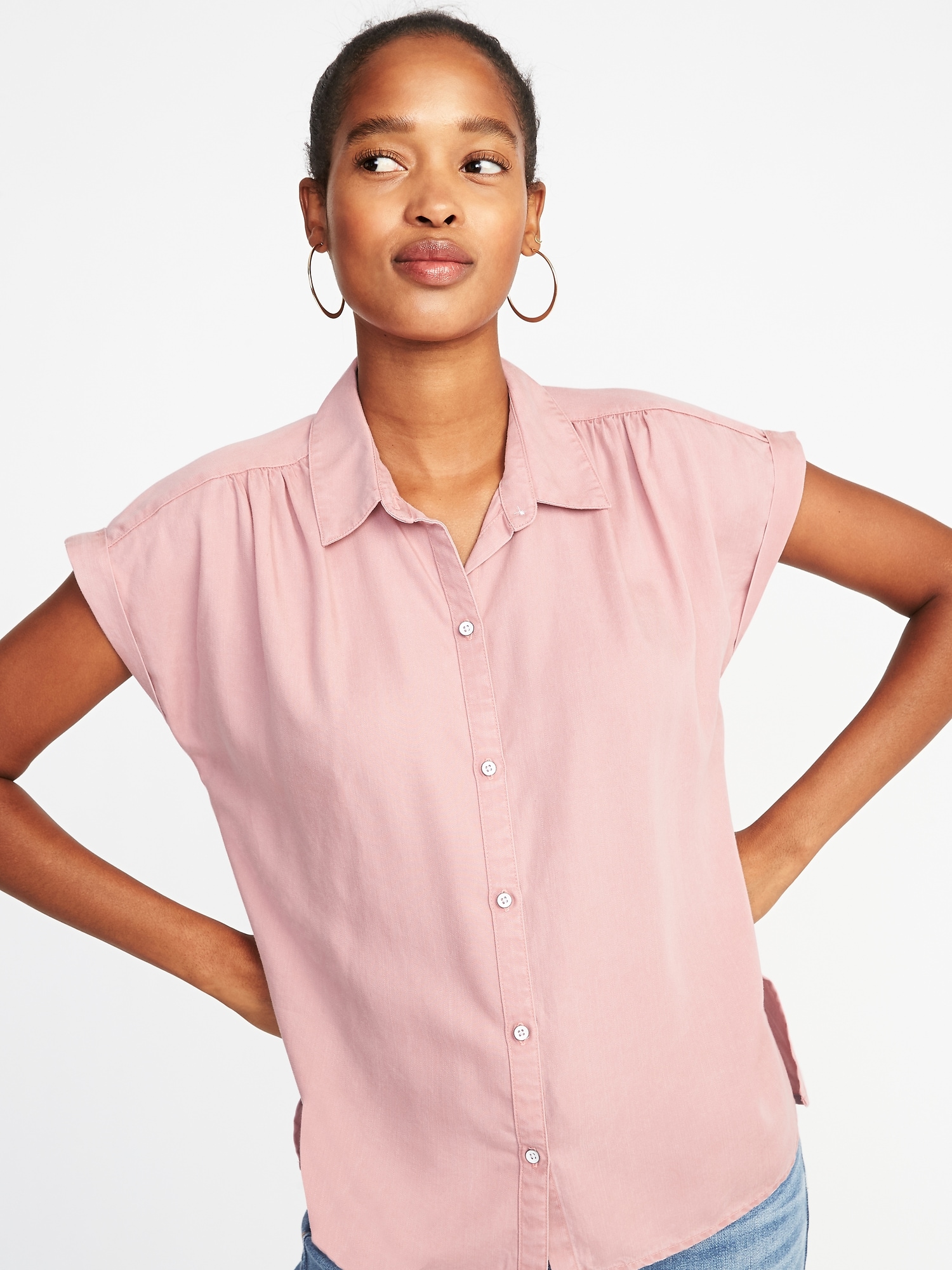 Relaxed Cap-Sleeve Classic Shirt for Women | Old Navy