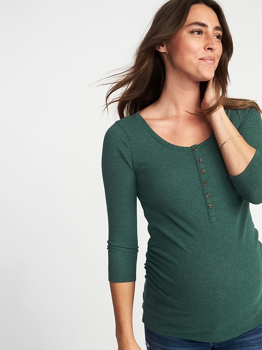 Image number 1 showing, Maternity Fitted Rib-Knit Henley