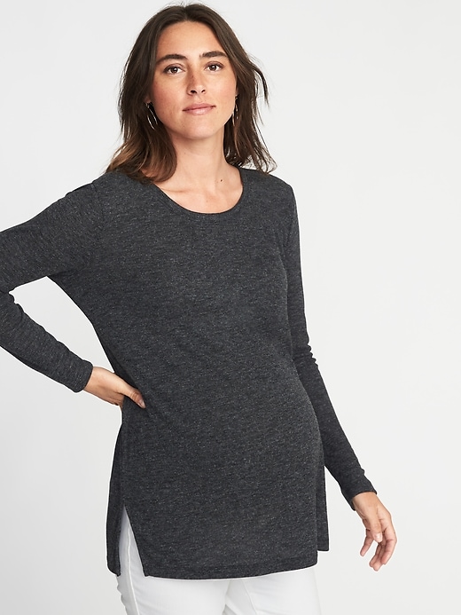 View large product image 1 of 1. Maternity Rib-Knit Crew-Neck Tunic